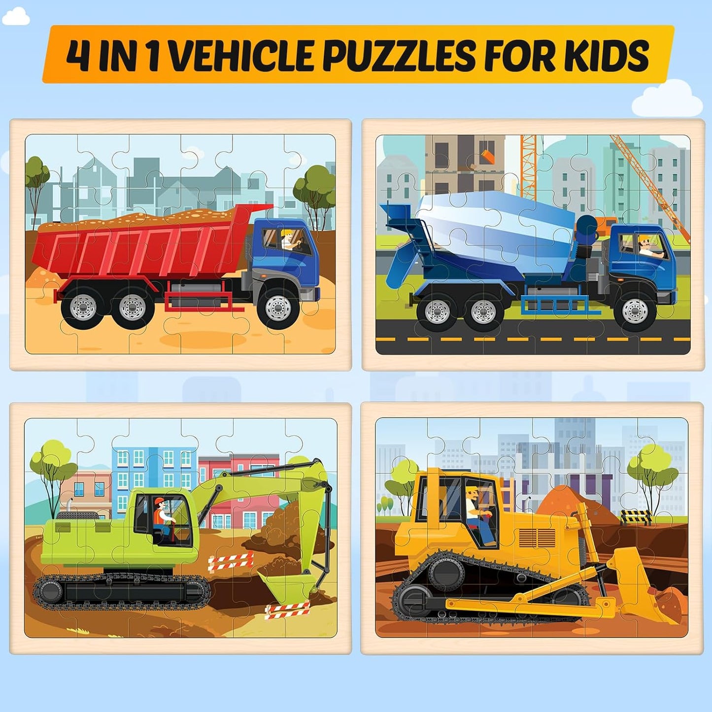 Puzzles for Kids Ages 4-6, 4 Packs Wooden Animals Jigsaw Puzzles for Toddlers Ages 3-5, Preschool Educational Puzzles Boards Toys Gifts for 3 4 5 6 Boys Girls