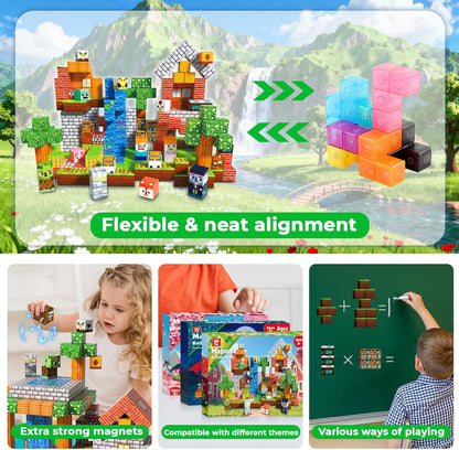 Goody King Magnetic Blocks |100PCS Magnetic Building Blocks Magic‘s House Magnetic Cube,Magnetic Blocks for Kids Ages 3-10,STEM Montessori Stacking Toy, Sensory Tiles Building Birthday for Toddlers