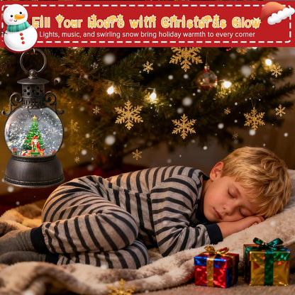 2026 Christmas Tree Train Lighted Musical Snow Globe Lantern Glittering Water Swirling Snowfall Singing Light up Decorative Holiday Decoration, 6H Timer, USB/Battery Operated, Home Décor Accent Gift