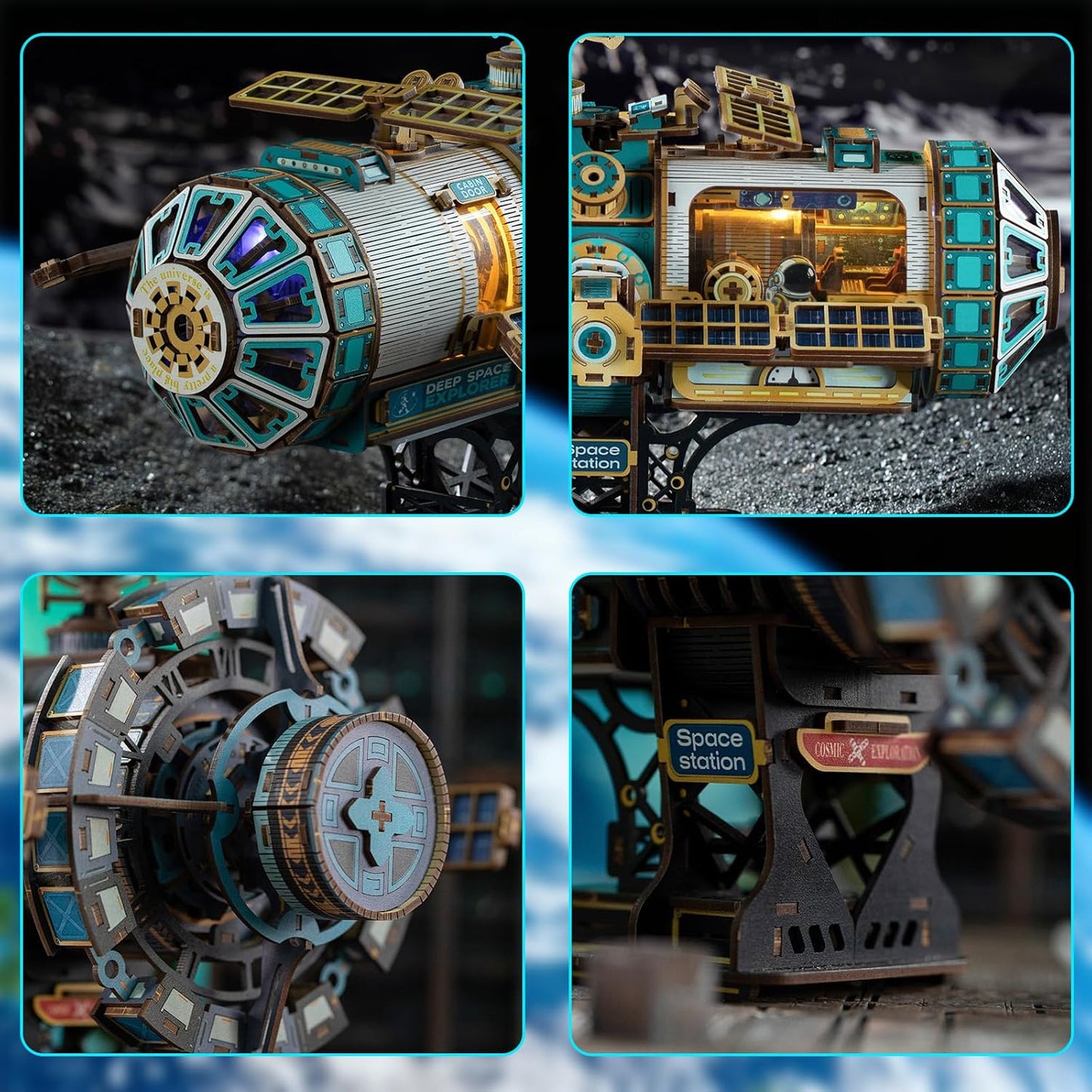 3D Wooden Puzzles for Adults - Space Station Mechanical Model Kit with Lights & Music, 511PCS Adult Wooden Puzzles, DIY Building Toy for Teen & Adults, Miniature House Kit for Birthday Father's Day