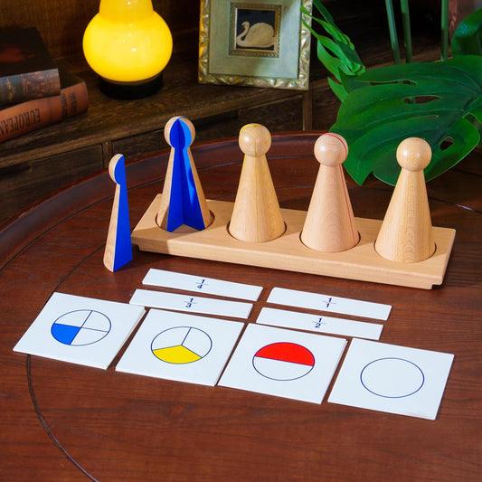 Premium Large Montessori Fraction Skittles: 13in Set with Stand & Cards | Solid Beechwood Teaching Aids & Math Manipulatives, Educational Brain Toys for Ages 4-7 (Large Fraction Skittles With Stand)