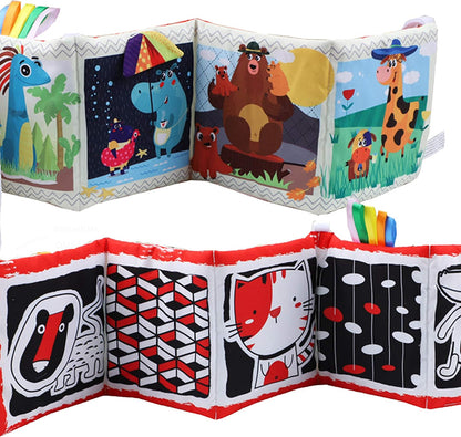 Bebe Mondo Teddy Bear Tummy Time Toy with Mirror, Soft Baby Book for 0-3-6-12 Months, Infant Sensory Developmental Toy, Shower Baby Gifts,Activity Quiet Cloth Book for Newborns,1-2 Year Old Book-Night