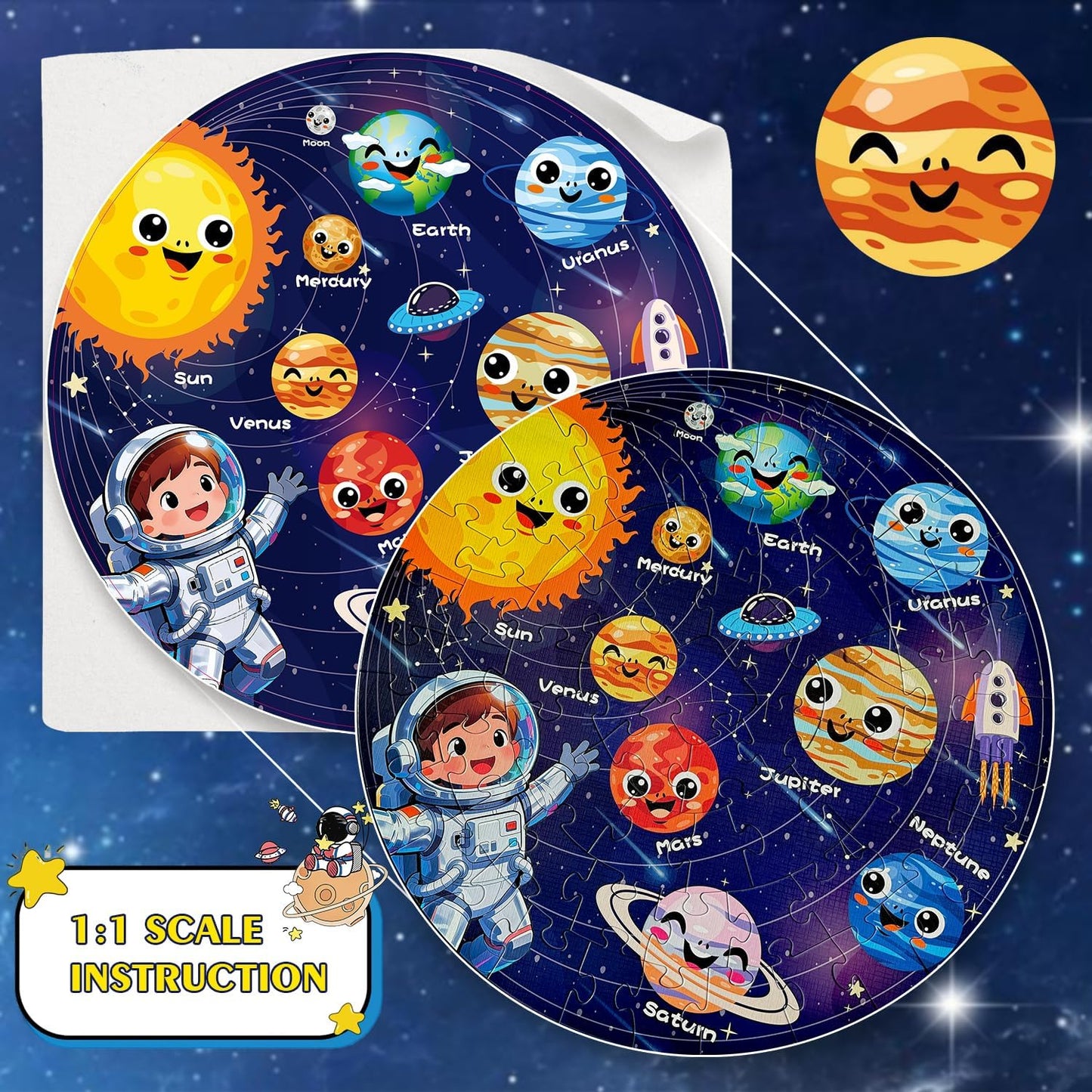 Floor Puzzles for Kids Ages 4-6 70 Piece Glow in The Dark Solar System Puzzles 3-5 Space Planets Toys Large Jigsaw Puzzle Learning Educational Toy Birthday Gift for Boys Girls Ages 6-8