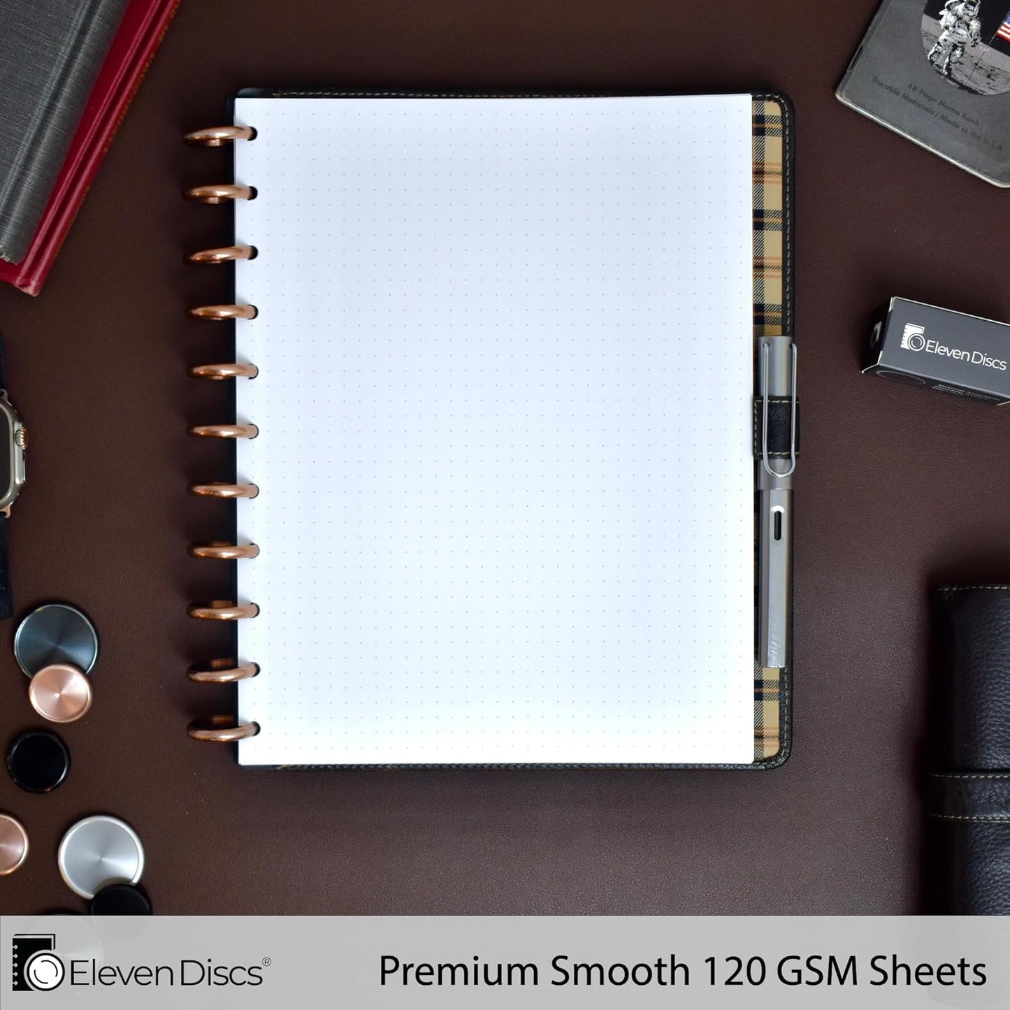 Eleven Discs Discbound Paper, Junior Size Mileage Log Sheets - Premium 120gsm Heavyweight Notebook & Planner Refills - 8 Discs, 5.5 x 8.5 in - Punched for Circa, Arc, TUL (50 Sheets)