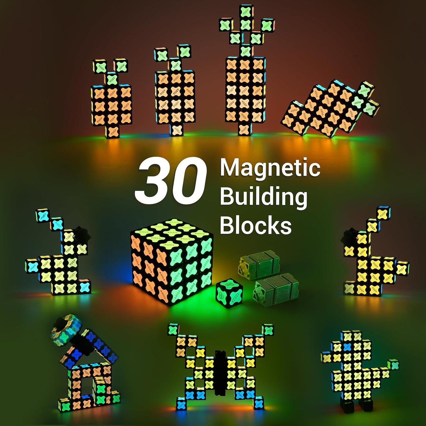 TOSY Magnet Cube 2x2 - 8 Blocks, 2in1 Toy: 2x2x2 Puzzle Cube and Customizable Infinity Cube, Easter Basket Stuffers Gifts for Kids/Grandkids, Glowing w/ UV Flashlight, STEM Toy, 2-Pack