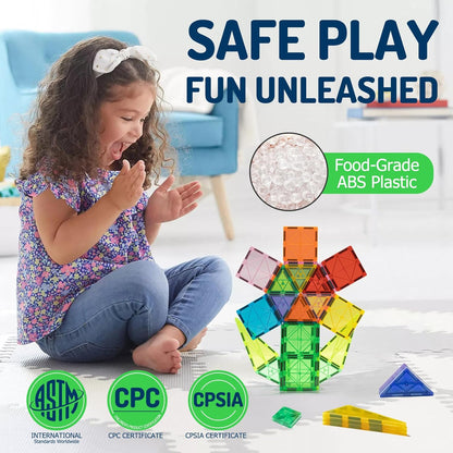 EchoPlan Magnetic Tiles, 130PCS Magnetic Blocks with 2 Cars, Magnet Tiles 3D Clear Building Blocks Set, STEM Sensory Educational Toys Gift for Toddlers Kids Boys 3 4 5 6 7 8 9+ Year Old