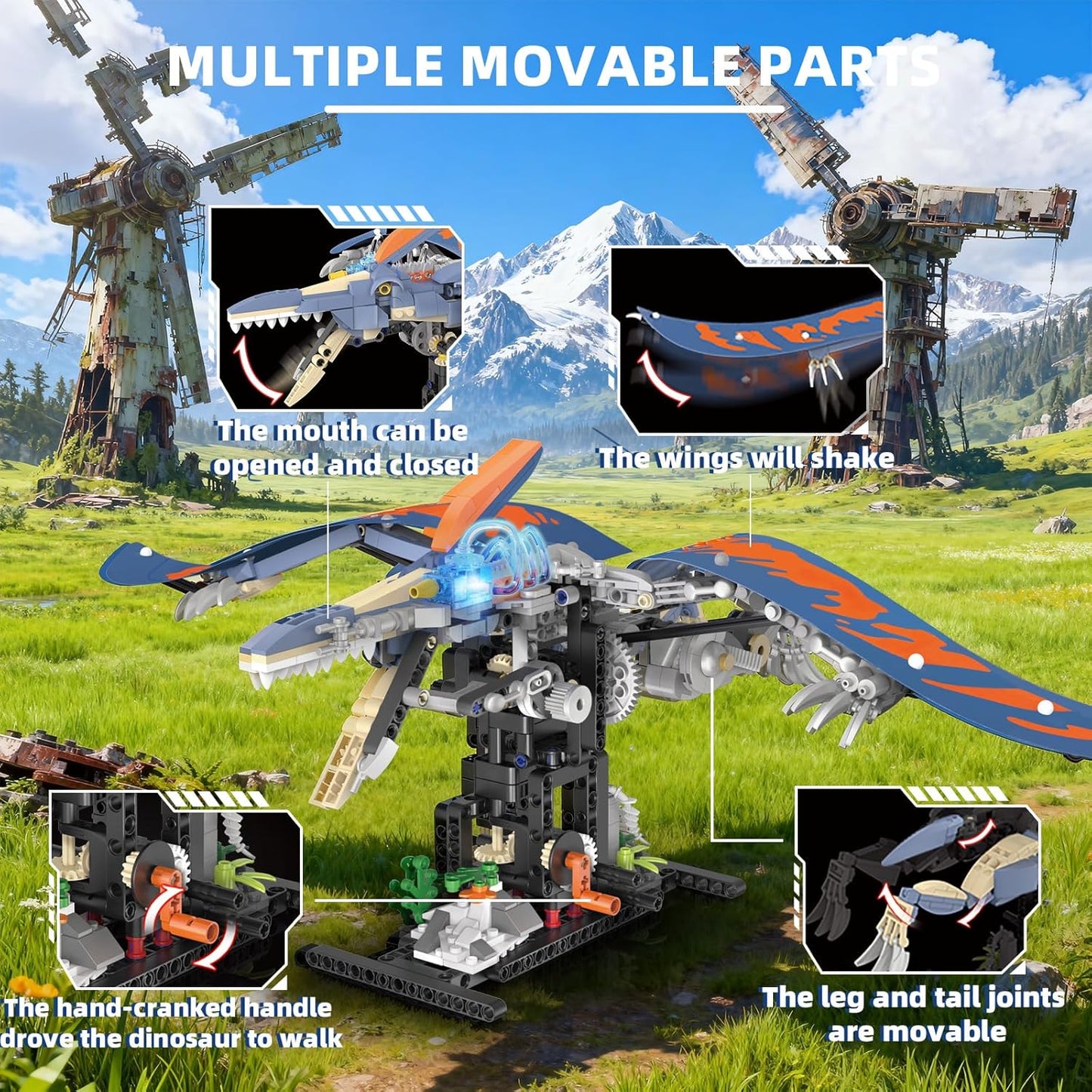 Mechanical T-Rex Dinosaur Building Set with Lights, Rotatable Components & Display Stand, STEM Building Toy for Boys 8-14, Home Office Decor for Adults, Mechanical Enthusiasts (730PCS)
