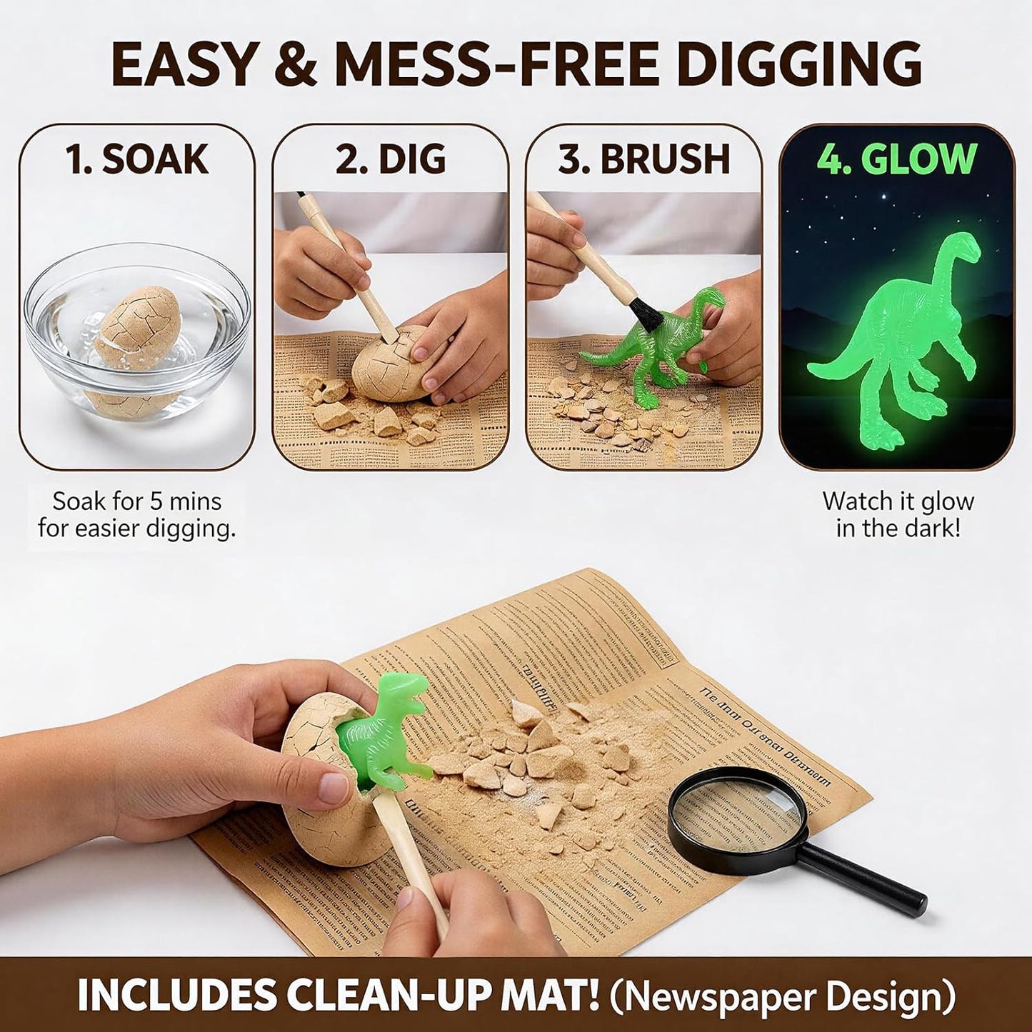 24 Dinosaur Eggs Dig Kit Toys for Kids, Dinosaur Eggs Excavation Kit with Magnifier, Easter Basket Stuffers, Science STEM Birthday Party Favors Gifts for Boys Girls Age 3 4 5 6 7 8 9 10 + Years Old