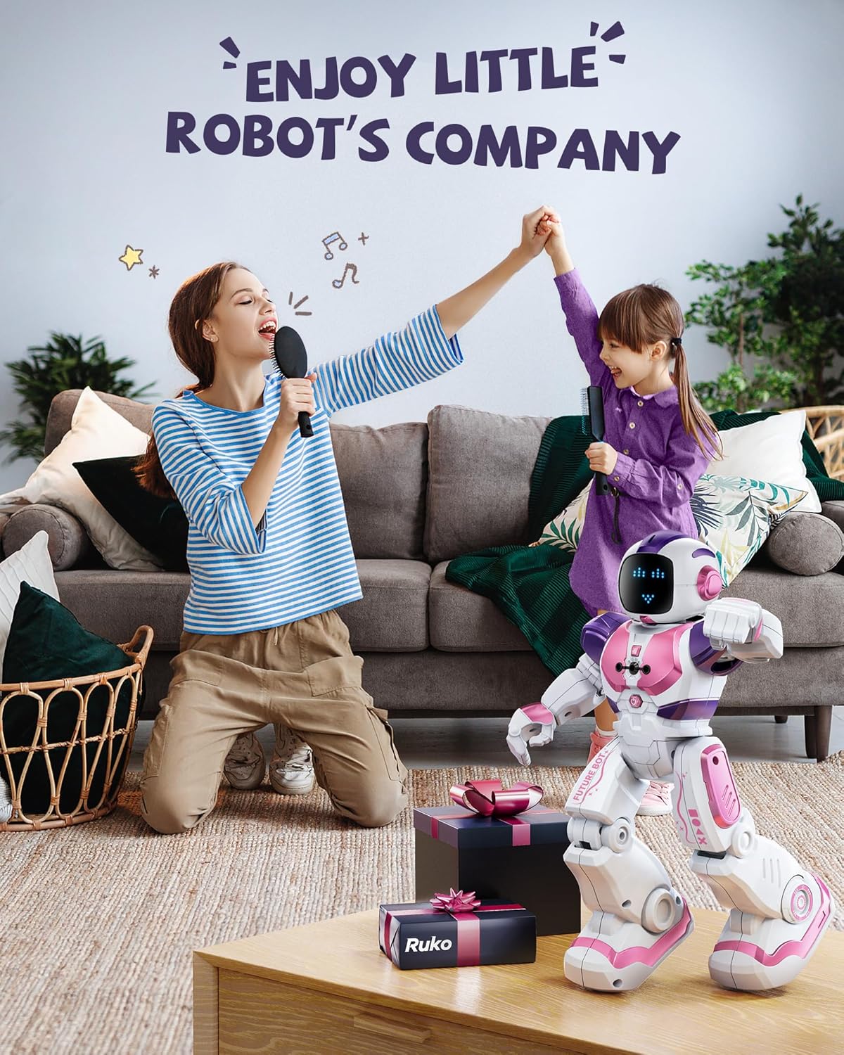 Ruko 6088 Robot toys for kids, Programmable Remote Gesture Sensing & APP Control, Interactive LED Face, Dancing Singing Rechargeable Smart Robot, Birthday Present for Age 3-6 Year Old Boys Girls, Blue