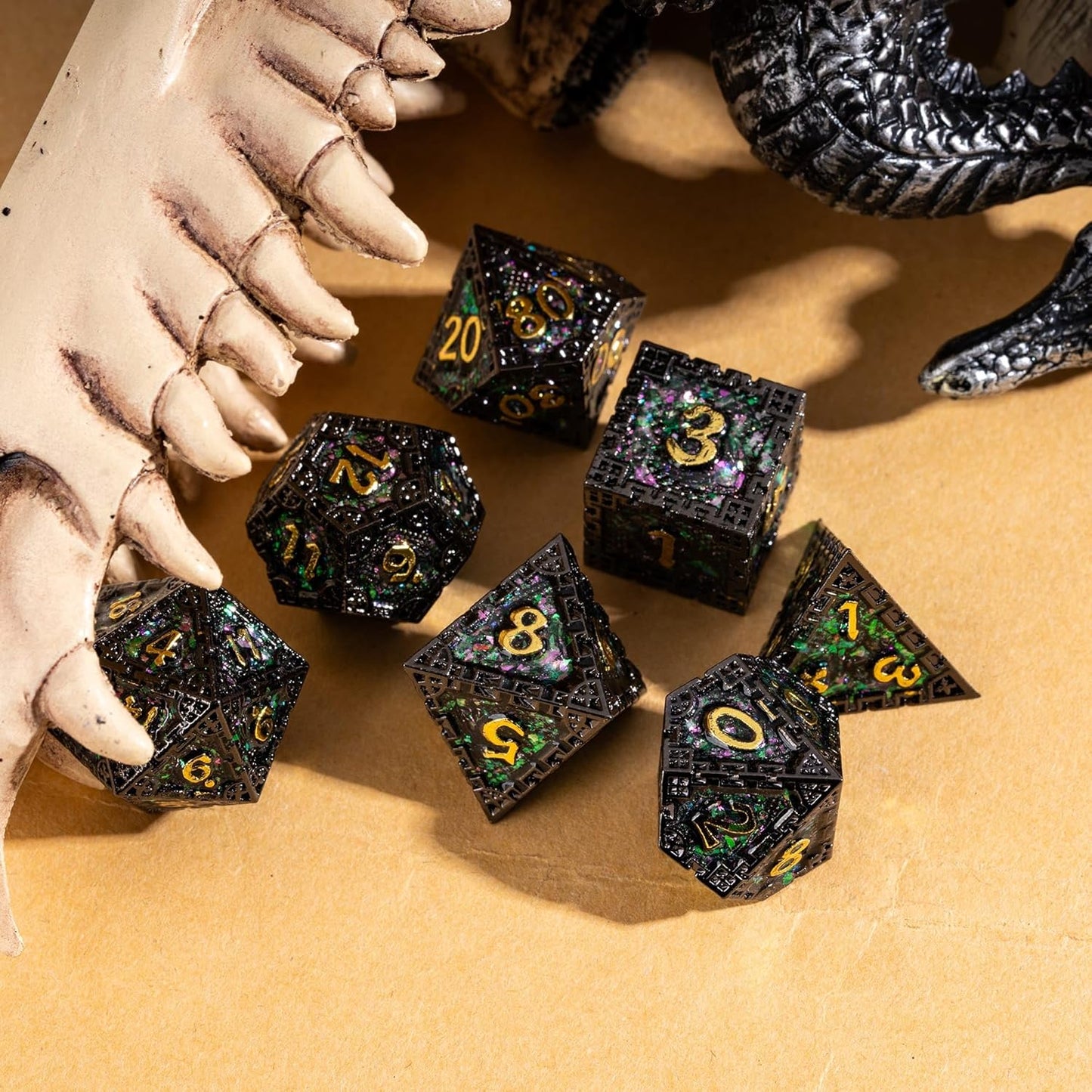 UDIXI Steampunk Metal Dice Set, 7 Die Polyhedral DND Dice Set for D&D Role Playing Game and Math Teaching (Ancient Copper)
