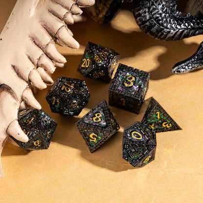 UDIXI Steampunk Metal Dice Set, 7 Die Polyhedral DND Dice Set for D&D Role Playing Game and Math Teaching (Ancient Copper)