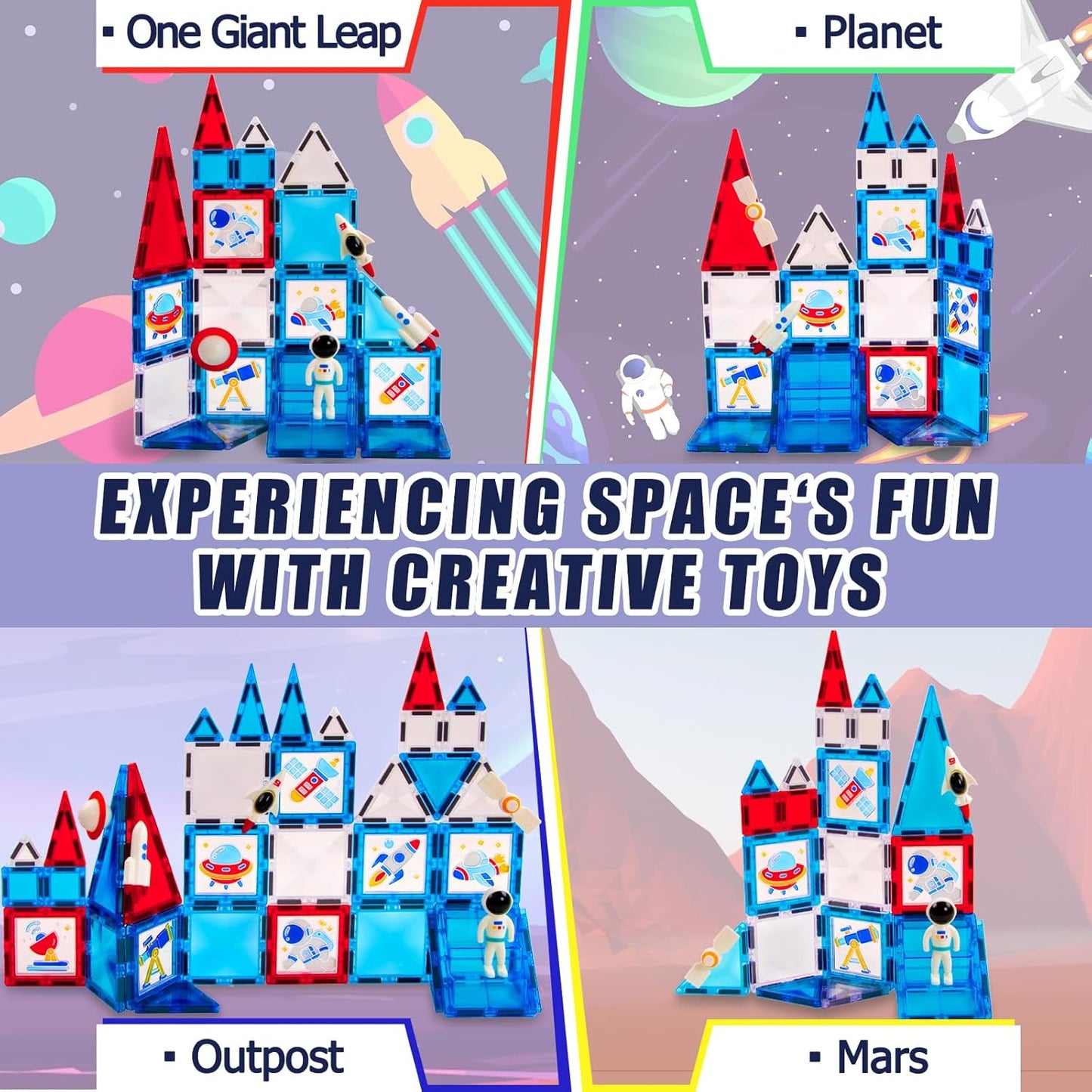 Mini Magnetic Tiles for Kids, Magnetic Building Set, Construction STEM Travel Toys for Boy Girl Ages 3+, Montessori Preschool Learning Educational Sensory Magnet Creative Toy Gift for Toddlers, 32 Pcs