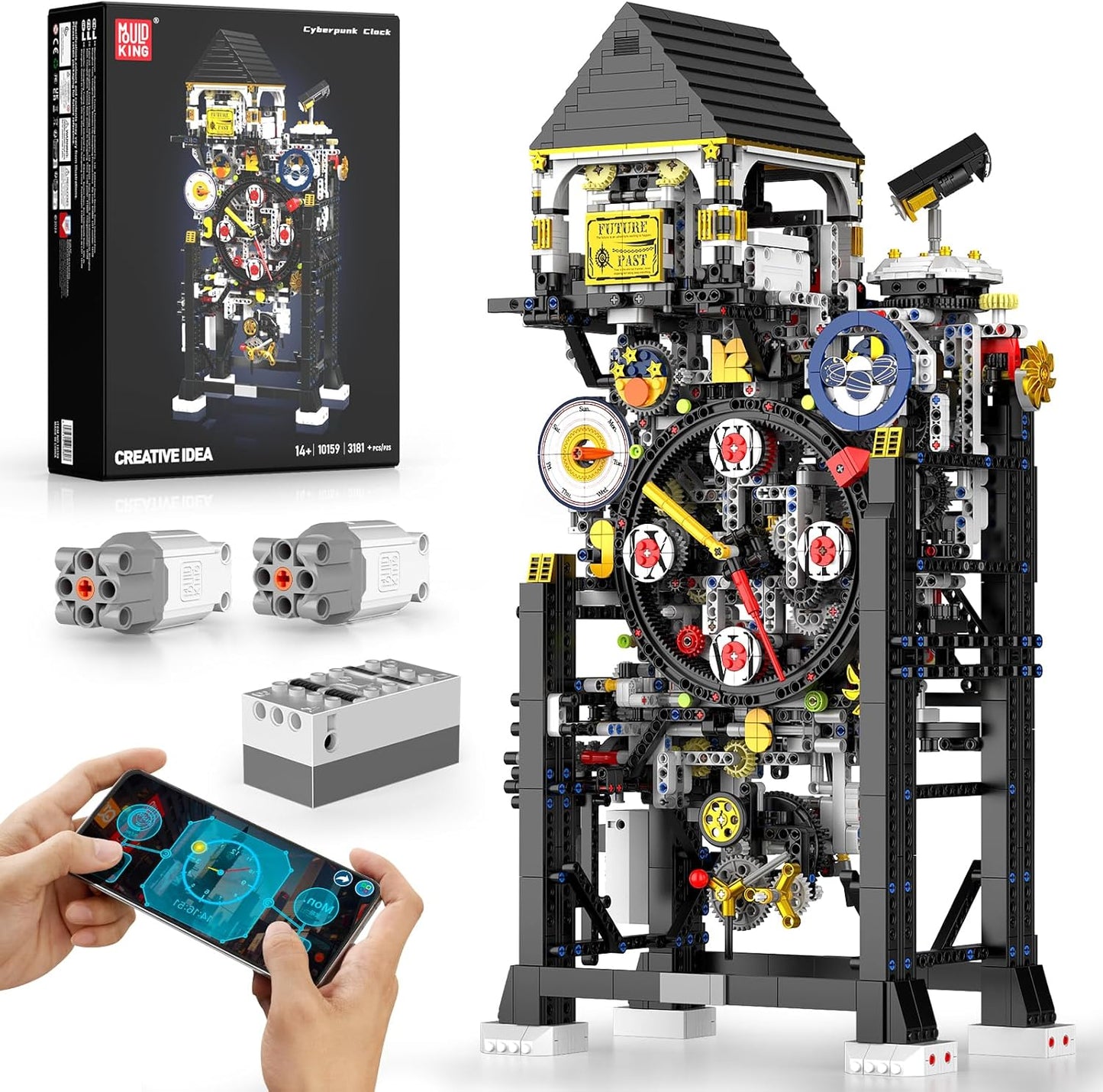 Mould King Cyberpunk Grand Clock Building Set 10160, 3675+ PCS Motorized DIY Clock Model with Mechanical Gears, APP Control & Real-Time Display, Advanced Engineering Toy for Adults & Teens 14+