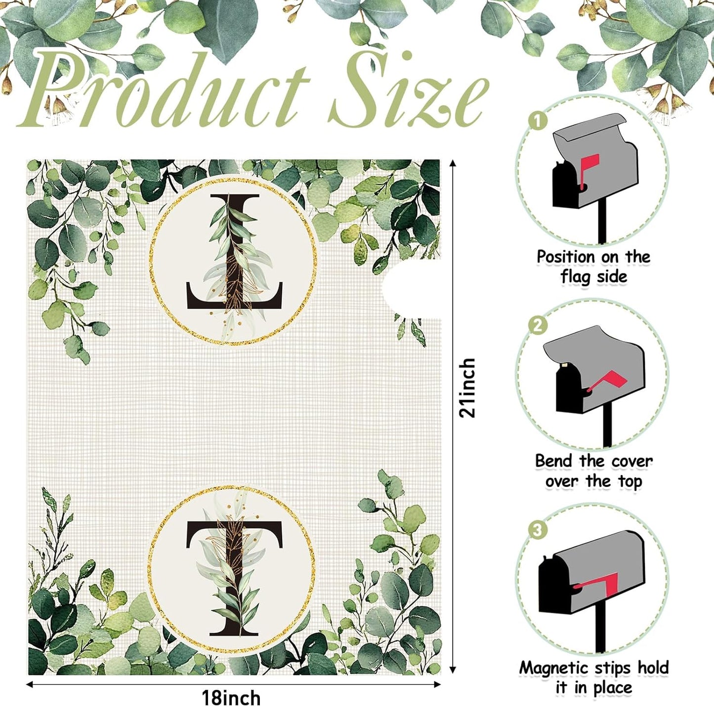 Tiamon Monogrammed L Mailbox Covers Magnetic Eucalyptus Welcome Letter Box Wrap Standard Size 21x18 Inch Spring Summer Leaves Mailbox Decor Eucalyptus Letter Numbers Decoration for Outdoor Garden Yard