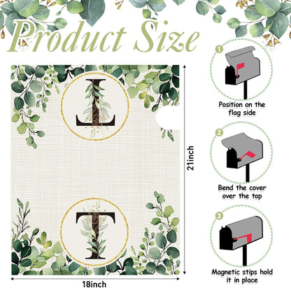 Tiamon Monogrammed L Mailbox Covers Magnetic Eucalyptus Welcome Letter Box Wrap Standard Size 21x18 Inch Spring Summer Leaves Mailbox Decor Eucalyptus Letter Numbers Decoration for Outdoor Garden Yard