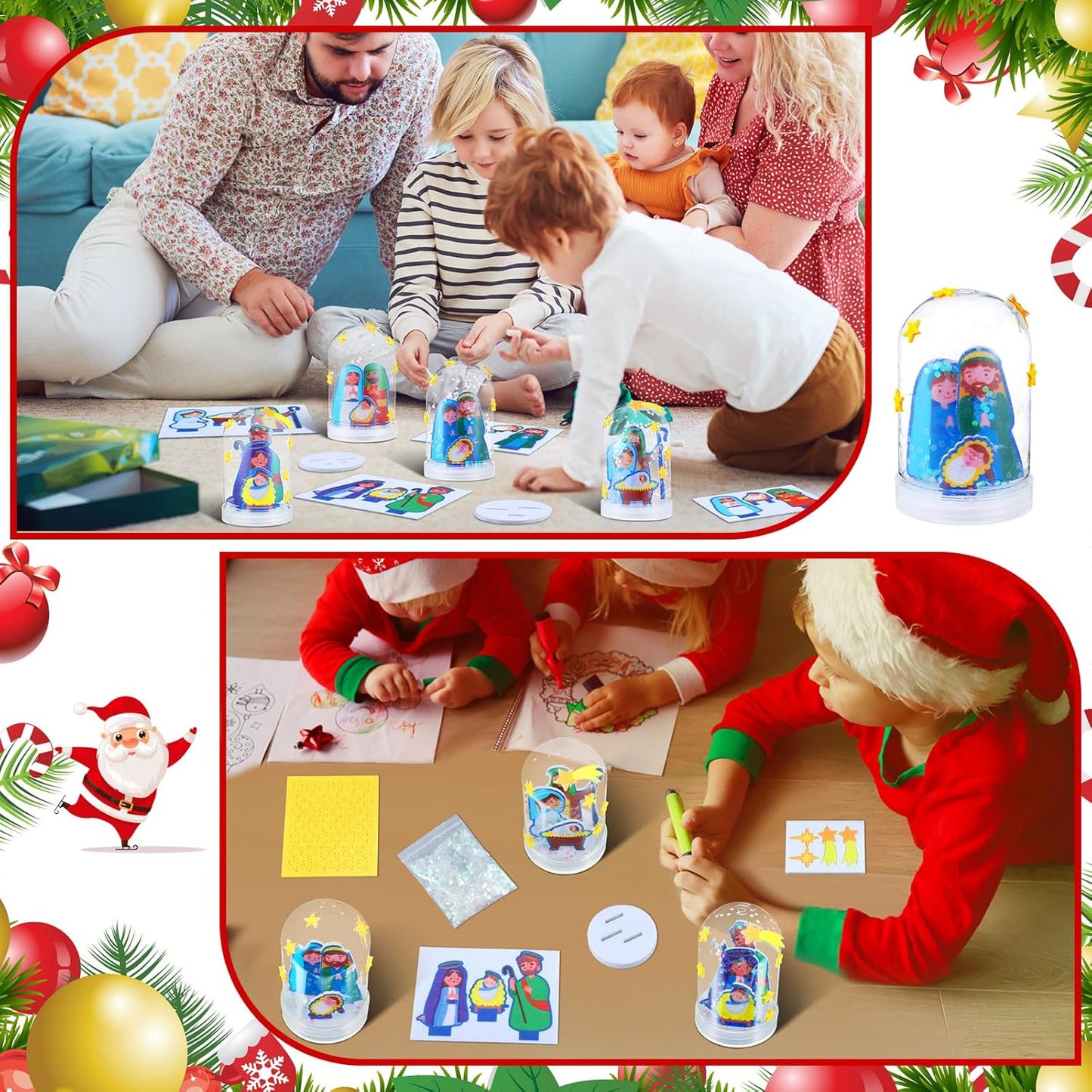 Shappy 12 Sets Christmas Nativity Snow Globe Craft Kits DIY Make Your Own Plastic Glitter Snow Globe Kit for Xmas Gifts Religious Sunday School Home Activities