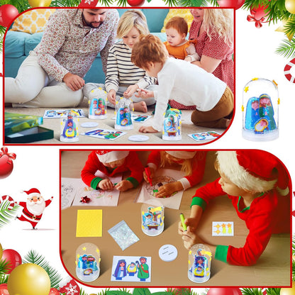 Shappy 12 Sets Christmas Nativity Snow Globe Craft Kits DIY Make Your Own Plastic Glitter Snow Globe Kit for Xmas Gifts Religious Sunday School Home Activities