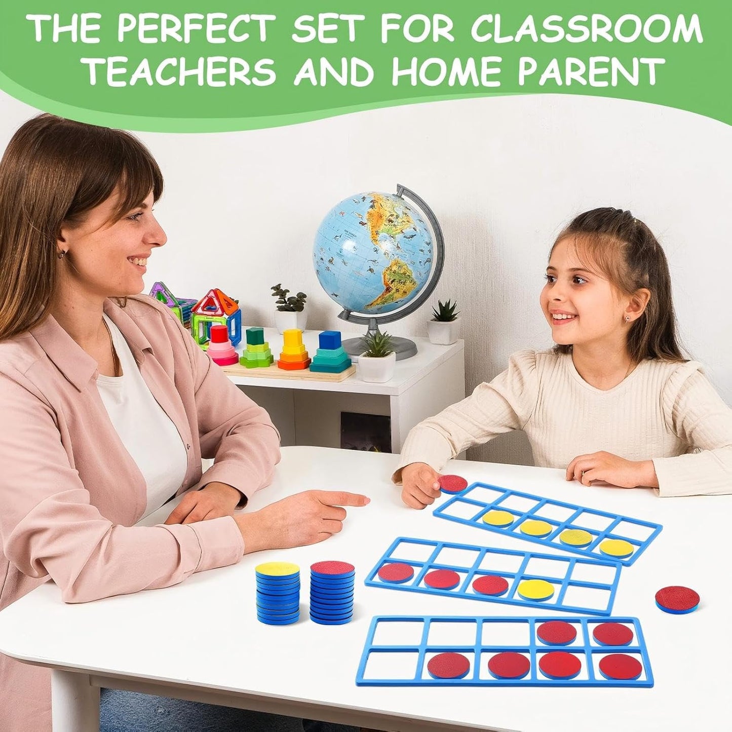 WinnerWhy 2 Set Giant Magnetic Foam Ten Frames Set, Early Math Manipulative, Frames with Disks, Teach Number Concepts, Addition and Subtractionfor Kids, Kindergarten Math Games