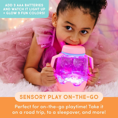 Glo Pals Water Activated Light-Up Sensory Bath Toy Play Jar, 4 Reusable Cubes and Fun Fillers for Bathtime and Sensory Play, Perfect for Kids and Toddlers, Easy As ABC