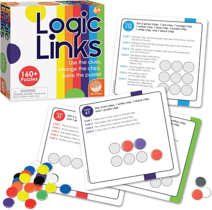 MindWare Logic Links Puzzle Games - Brain Teaser Puzzles for Kids and Brain Games for Adults - 166 Challenging Brain Puzzles, 32 Game Chips - Ages 6+