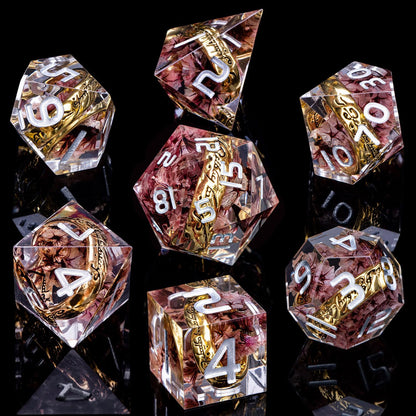 Magic Golden Ring DND Dice Set Sharp Edge Red Resin Dice with Box, for use with Dungeons Dragon RPG D&D Tabletop Games Lord D and D Polyhedral Dice Set