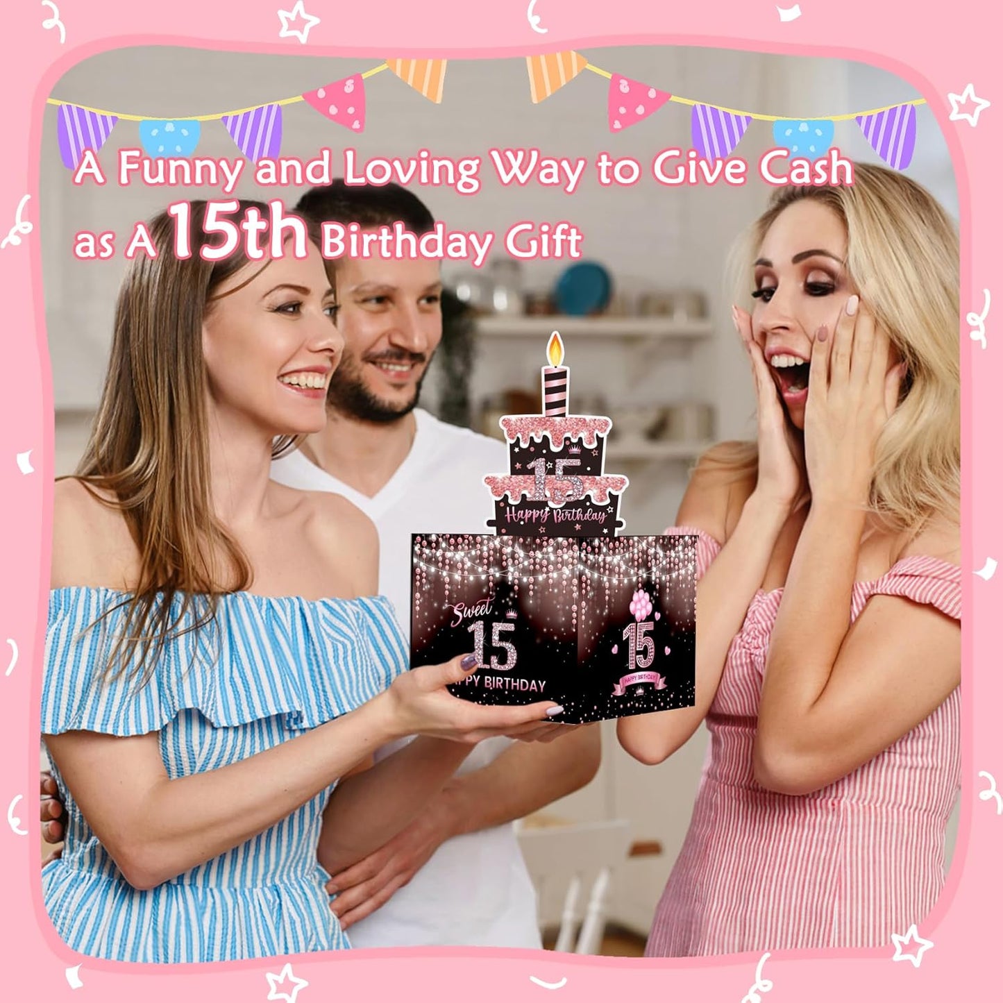 Birthday Money Box for Cash Gift Pull, Surprise Gift Boxes for Money, Money Holder Box with Pull Out Happy Birthday Card and 50Pcs Transparent Bags, Money Gift Ideas for Kids and Adults
