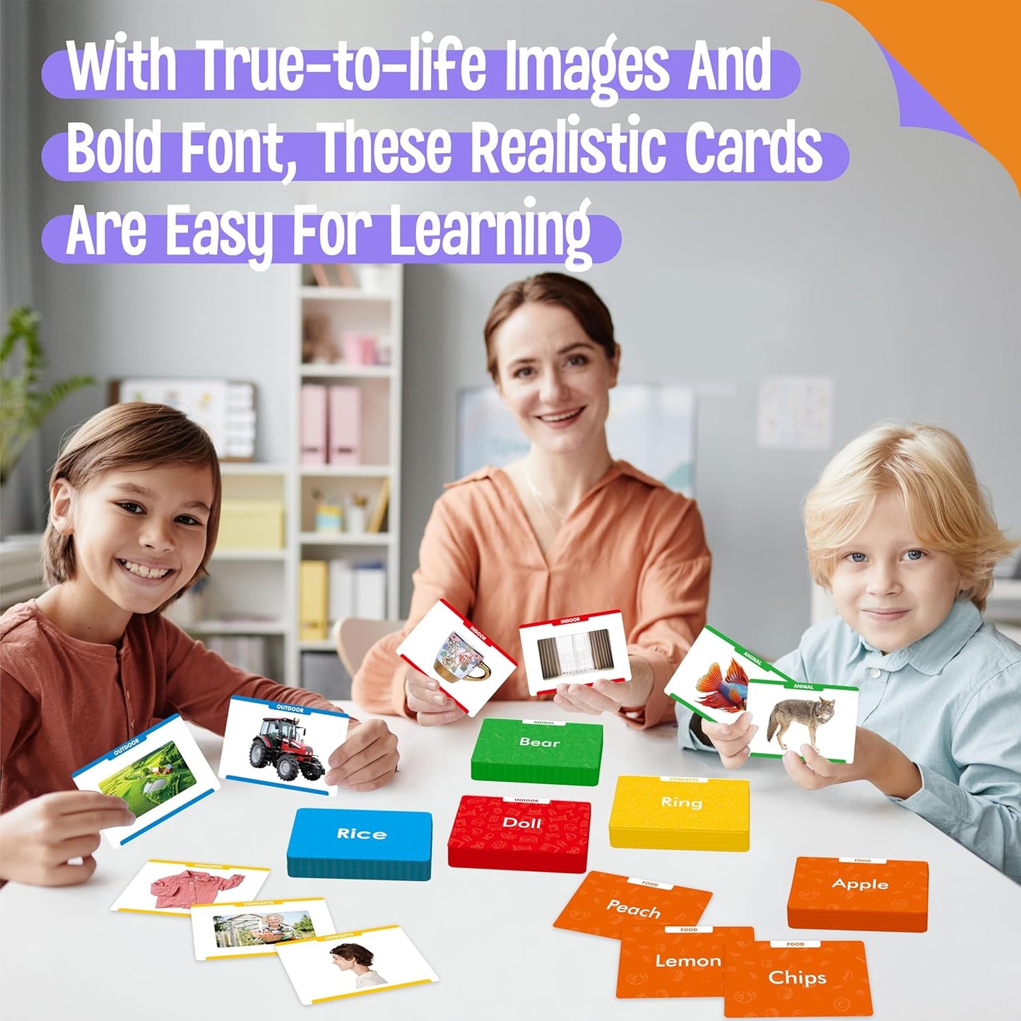 140 Noun Picture-Word Cards, Picture Flashcards Language Builder Visual Aid Speech Development Tool for Autism, ESL Teaching Material Non-Verbal Vocabulary Builder for Children, Kids, Adults (Level 2)