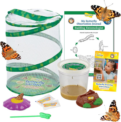 Insect Lore Butterfly Garden Kit with Live Caterpillars – Grow 10 Painted Lady Butterflies - STEM Learning Activity, Habitat with Journal, Stickers, Seeds & Figurines - As Seen on TV