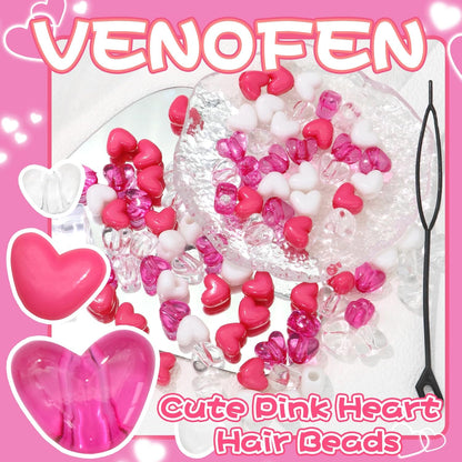 88PCS Pink White Hair Beads for Braids Lovely Heart Shape Loc Dreadlock Valentine's Day Bead Accessories Cute Acrylic Small Pony Beads for Kids Girls