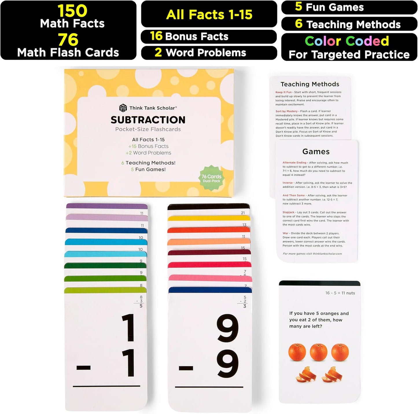 Think Tank Scholar Multiplication Flash Cards (150 Facts) Times Tables Flashcards - All Facts 1-12 for Kids in 3rd, 4th, 5th, 6th Grade - 6 Math Games & Teaching Methods for Classroom/Homeschool