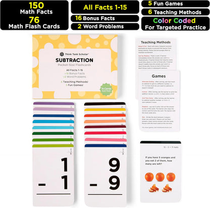 Think Tank Scholar Multiplication Flash Cards (150 Facts) Times Tables Flashcards - All Facts 1-12 for Kids in 3rd, 4th, 5th, 6th Grade - 6 Math Games & Teaching Methods for Classroom/Homeschool