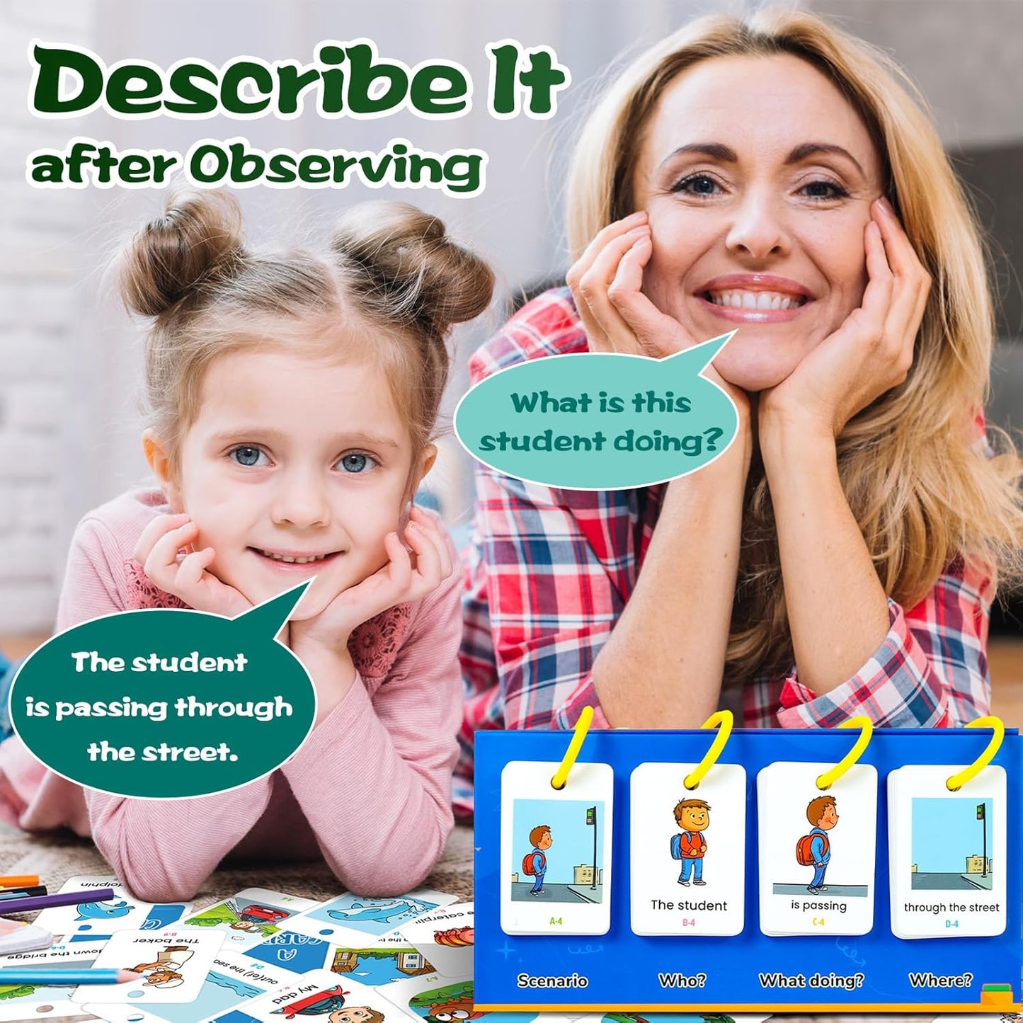 Kids Learning Calendar Set - Sentence Building Pocket Chart, Descriptive Word Games Flash Cards for Phonics Practice, Puzzle Pocket Chart for Classroom Homeschool Kindergarten (Sentence)