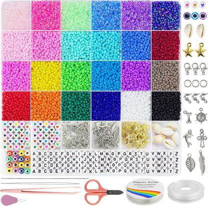 Redtwo 4mm Glass Seed Beads for Jewelry Bracelet Making Kit, Small Beads Friendship Bracelet Kit, Tiny Waist Beads with Letter Beads and Elastic String, DIY Art Craft Girls Gifts