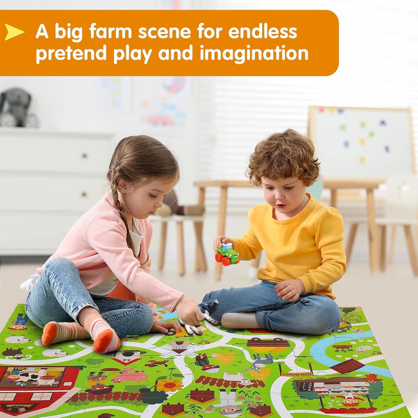 Jumbo Floor Puzzle for Kids Ages 3-5, Giant City Race Tracks Jigsaw Puzzles for Toddler 2-4 (60pcs 35.4x23.4 Inch Extra-Thick Cardboard), Educational Preschool Toy for 4-6 Year Old