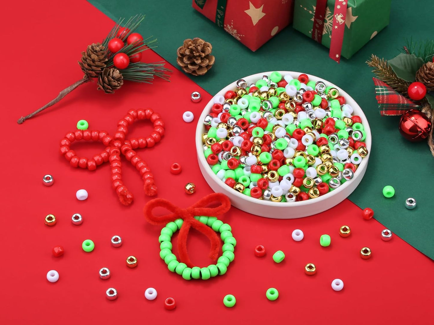 Red Pony Beads 1000Pcs 9mm Pony Beads Bulk Red Perler Beads for Friendship Bracelets Kandi Beads Hair Beads for Braids Beads for Crafts