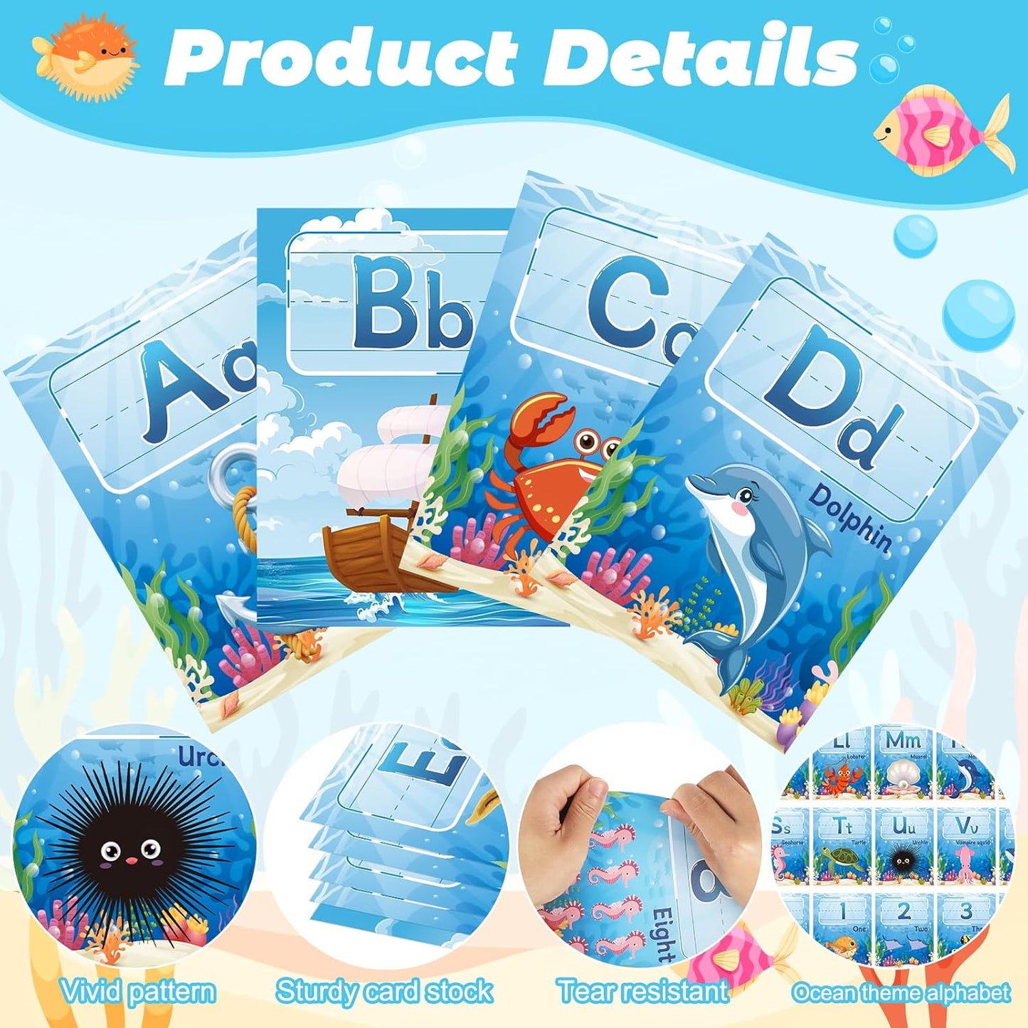 37 Pcs Alphabet for Classroom Wall Under The Sea Bulletin Board Set Alphabet Number 0-10 Line ABC Letters for Classroom Wall Decor (Ocean)