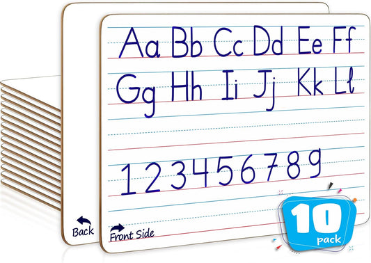 Scribbledo 10 Pack Double Sided Whiteboard Lined Dry Erase Boards for Kids Ruled Writing Board Handwriting Practice Small White Boards Dry Erase Board 9x12 Dry Erase Board with Lines Teacher Supplies