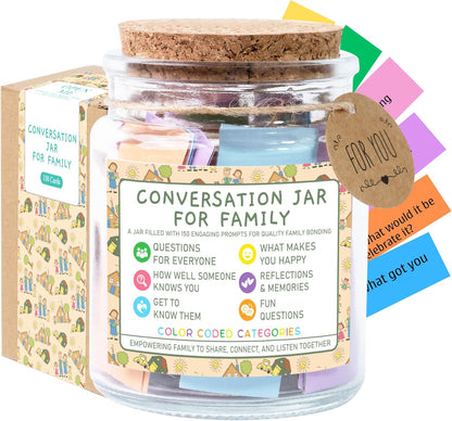 Conversation Cards for Kids In Jar, 150 Cards, Connect, Build Social Emotional Learning Skills, Mental Health Decor for School, Counseling Decor, Back to School Supplies