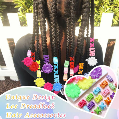 60PCS Colorful Hair Beads 3 Styles Loc Bead Flower Self Hinge Hair Barrettes Cute Design Acrylic Dreadlock Beads Accessories for Kids Girls