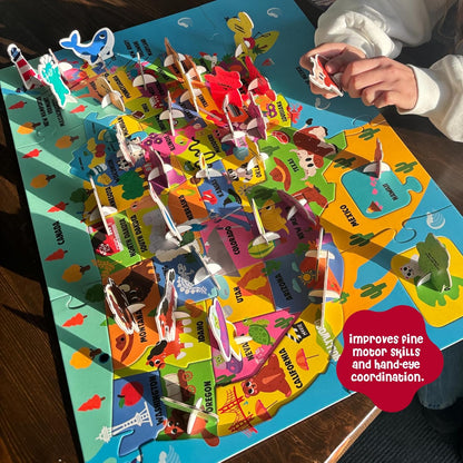 Dinomini Giant World Map Puzzle for Kids - with Interactive Standing Figures - Floor Puzzles for Kids Ages 3-5 - Preschool Learning Activities - Learning & Educational Toys
