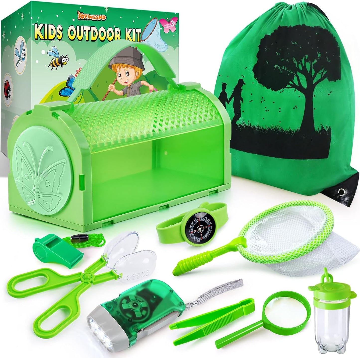 Bug Catcher Kit & Outdoor Explorer Kit for Kids, 10 Pcs Bug Catching Kit with Toy Cage, Backpack, Flashlight, Manifying Glass, Toy Net, Outdoor Exploration Toys Gift for Boys Girls 3-12
