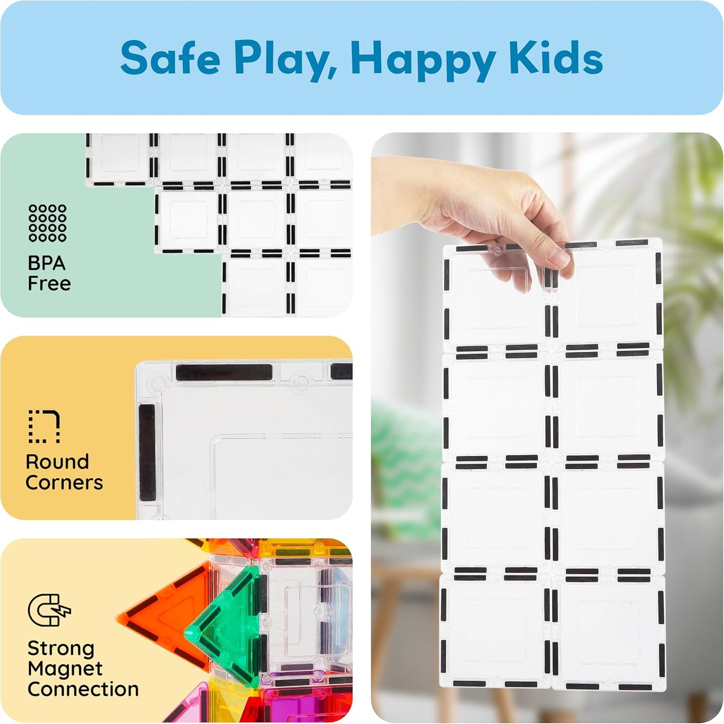 PicassoTiles Window and Door Clip On Magnetic Blocks Magnet Tiles Magnets Building Tile Construction Toy Set STEM Education Toys Learning Kit Stacking Block Playset Boys & Girls Age 3+ PT30