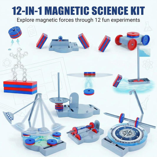 NewFamily Magnetic Science Kit for Kids, 12-in-1 STEM Physics Experiment Kit, Hands-On Magnetism Learning Toy, Ages 6 7 8 9 10 11 12