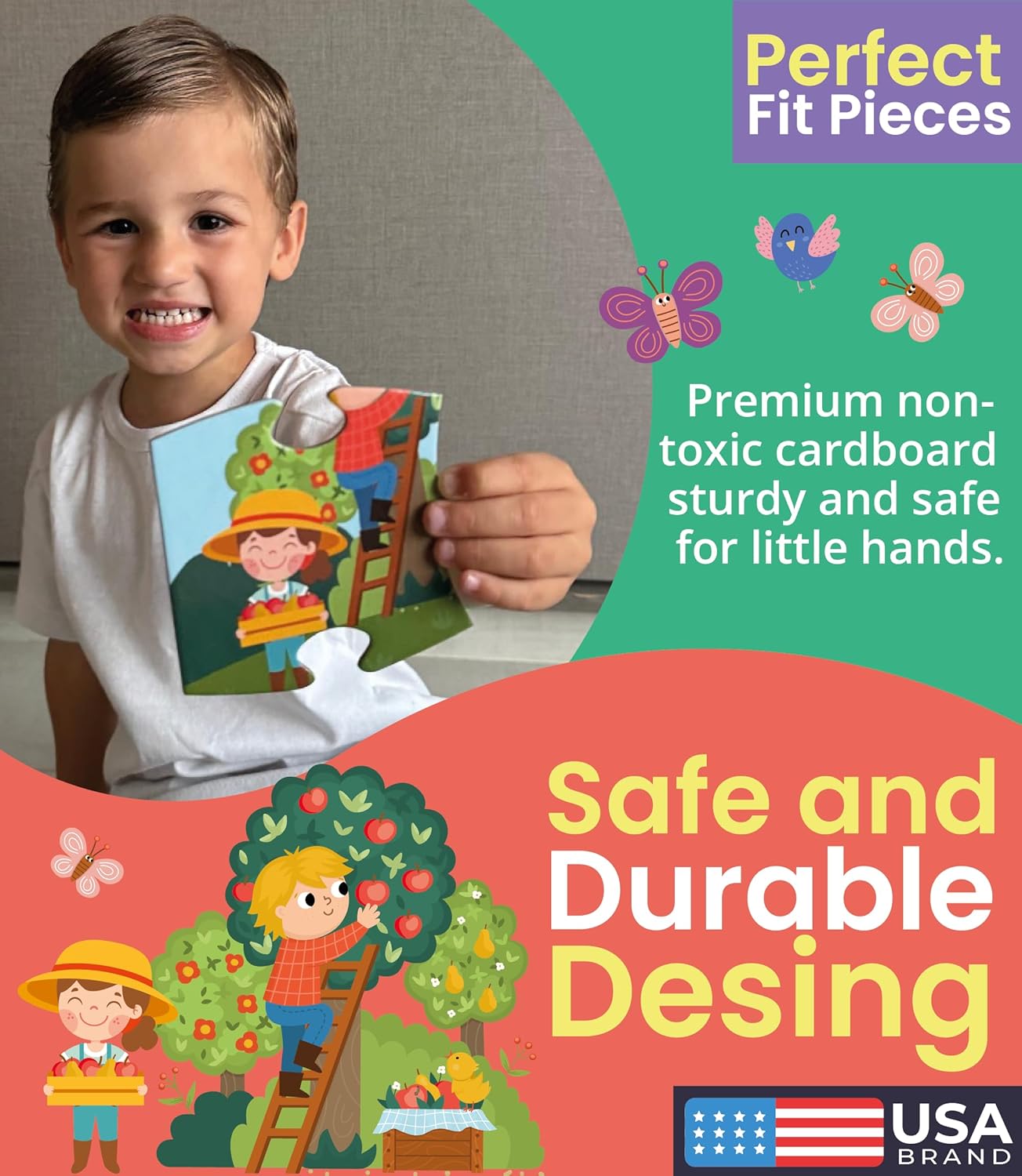 Floor Puzzles for Kids Ages 3-5 4-6 Educational 48 Piece Farm Animals with 2 Giant Coloring Posters Preschool Learning Toy Tractors Tools Barnyard Animals Screen Free Family Playtime