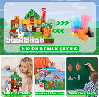 Goody King Magnetic Blocks |100PCS Magnetic Building Blocks Magic‘s House Magnetic Cube,Magnetic Blocks for Kids Ages 3-10,STEM Montessori Stacking Toy, Sensory Tiles Building Birthday for Toddlers
