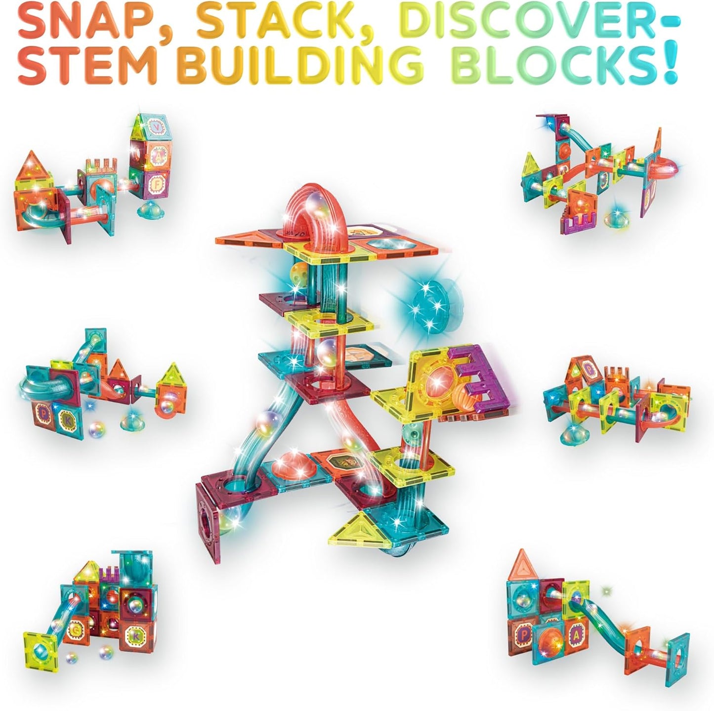 Contixo STEM Building Toys - 110 pcs Marble 3D Magnetic Run Tiles Learning Stacking Educational Building Blocks Set, Creativity Beyond Imagination, Inspirational, Recreational Toy for Kids
