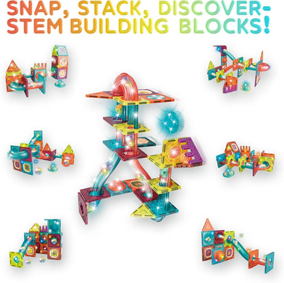 Contixo STEM Building Toys - 110 pcs Marble 3D Magnetic Run Tiles Learning Stacking Educational Building Blocks Set, Creativity Beyond Imagination, Inspirational, Recreational Toy for Kids