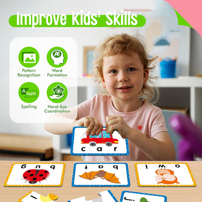 72 Word Spelling Puzzles with Error-Correction Mechanism in 3 Pieces, Perfect for Preschool Learning (36 Block Double Sided)