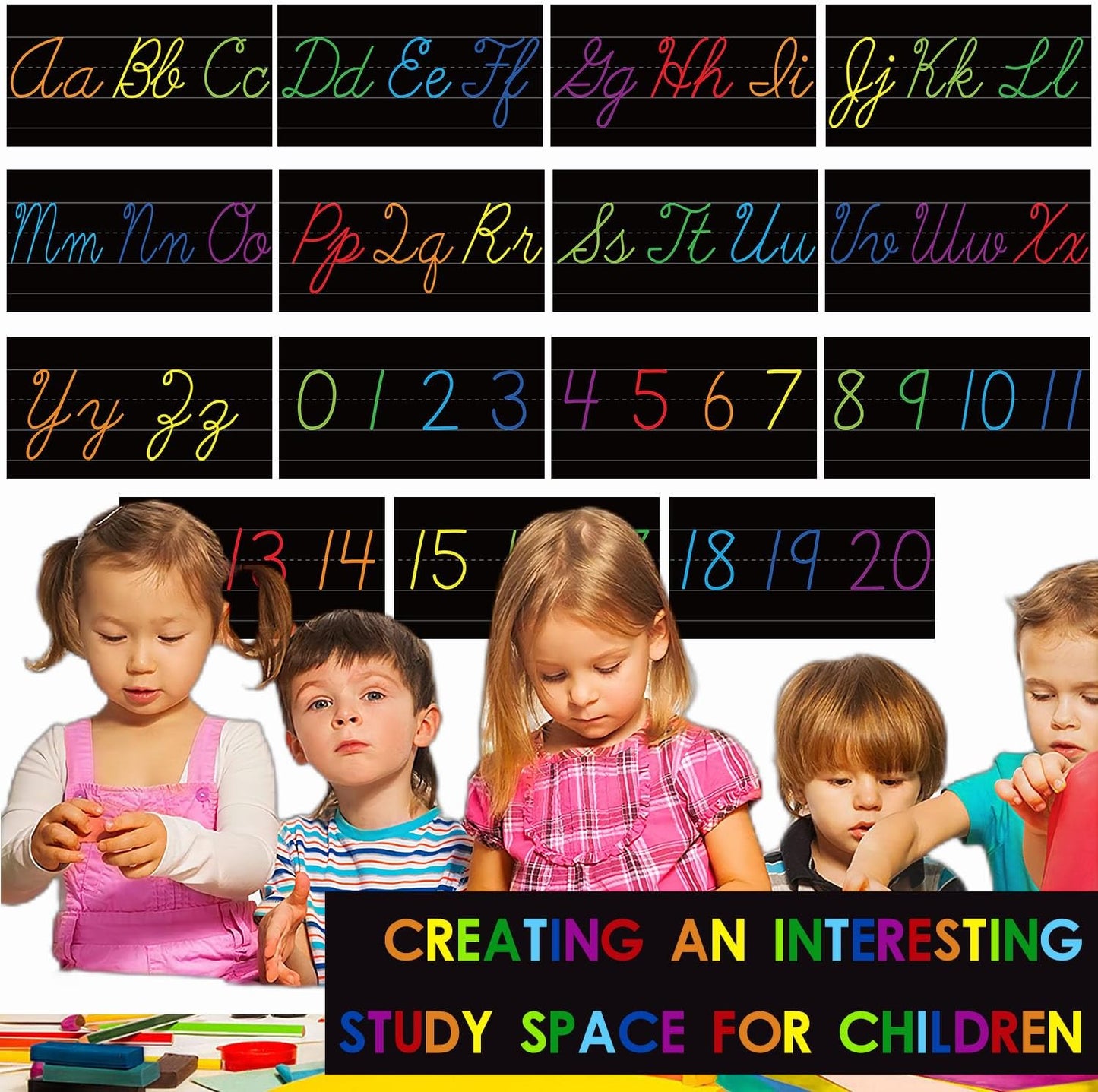 Alphabet for Classroom Wall - 15 PCS Crayon ABC Manuscript Alphabet Line for Classroom Wall Alphabet Bulletin Board Set for Pre School Elementary Classroom Homeschool, Playroom Bedroom Decorations