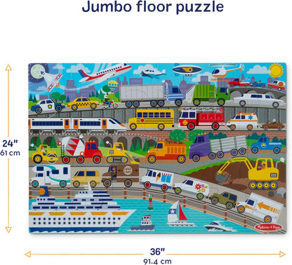 Melissa & Doug Traffic Jam, City Vehicle Themed Jumbo Floor Puzzle, 24-Piece Jigsaw Puzzle with Multiple Vehicles, 3 x 2 Foot Toddler Puzzles for Kids Ages 3+